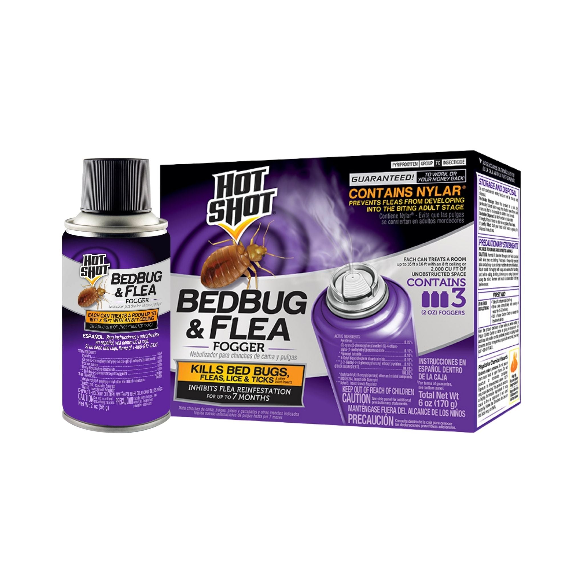 Hot Shot Bedbug & Flea Fogger – 3 Cans, 2oz Each – Purple